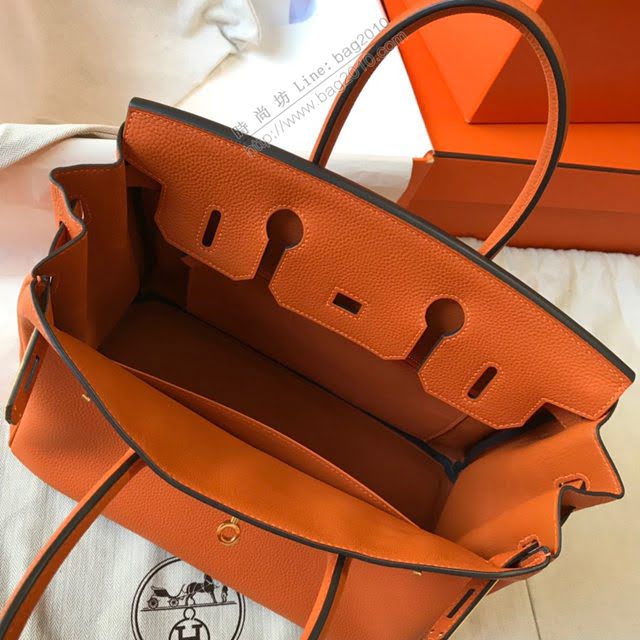 Hermes女包 愛馬仕Birkin Hermes鉑金包 togo小牛皮 橙色 金銀扣 Hermes手提女包  am1829